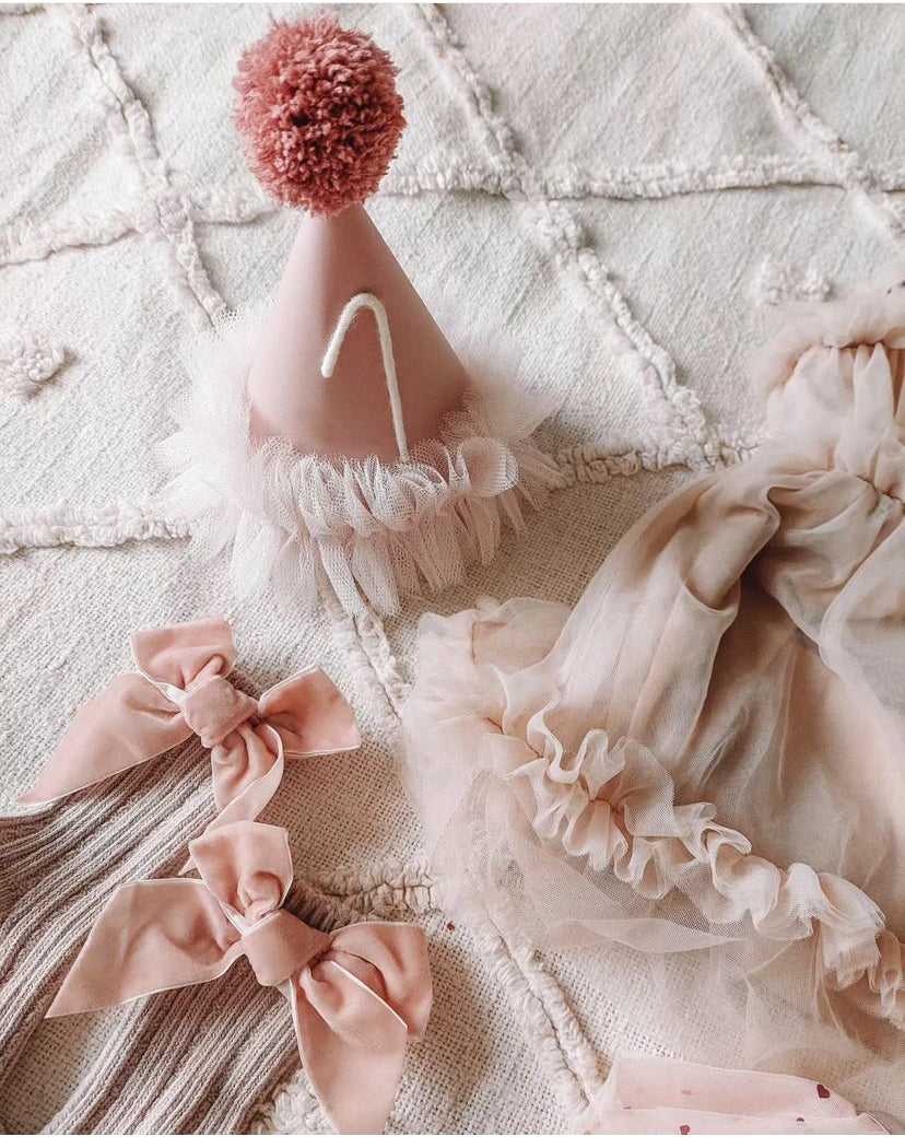 Fabric skirt Pom Pom hat