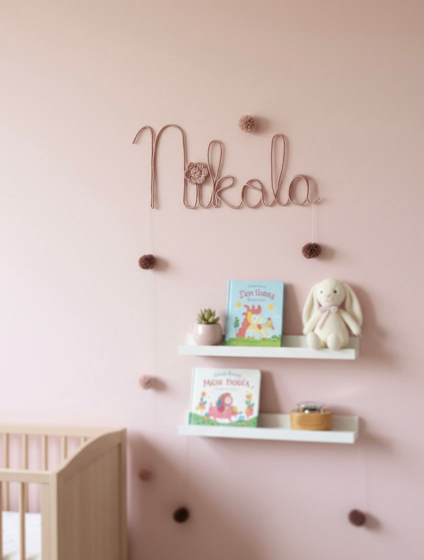 Handmade Cotton Yarn Wire Name Sign — Personalized Wall Decor